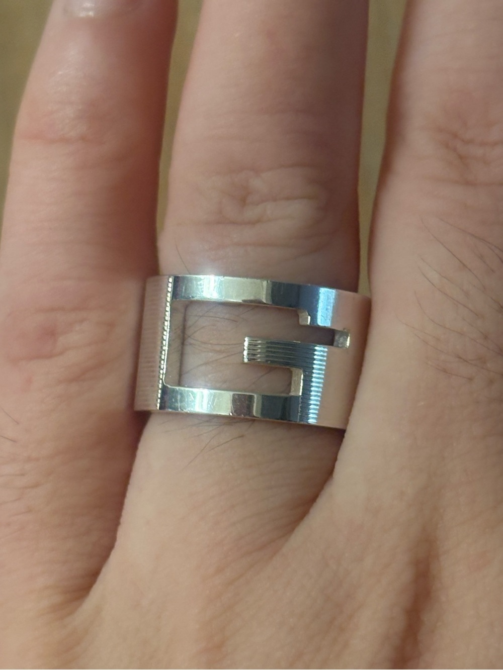 Auth GUCCI 925 Silver G Logo Wide Ring Size 6.5
